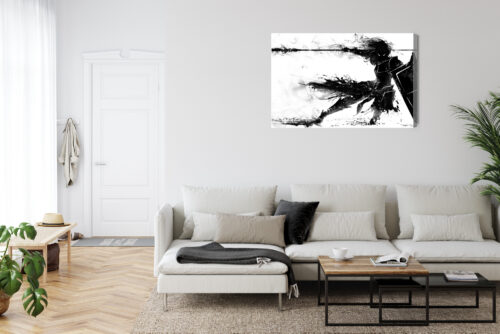 Obraz na płótnie Wojownik z włócznią Czarno-biały szkic Premium Canvas - obrazek 6