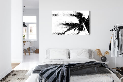 Obraz na płótnie Wojownik z włócznią Czarno-biały szkic Premium Canvas - obrazek 7
