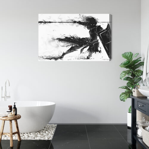 Obraz na płótnie Wojownik z włócznią Czarno-biały szkic Premium Canvas - obrazek 5