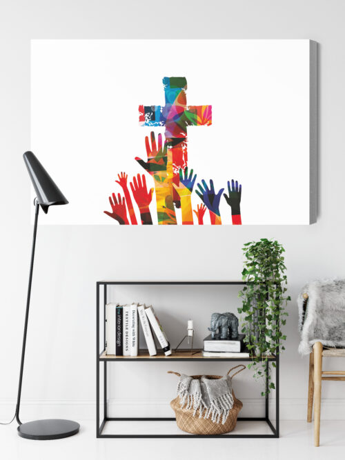 Obraz na płótnie Religia Kolorowy krzyż i dłonie Premium Canvas - obrazek 9