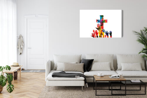 Obraz na płótnie Religia Kolorowy krzyż i dłonie Premium Canvas - obrazek 6
