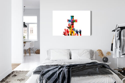 Obraz na płótnie Religia Kolorowy krzyż i dłonie Premium Canvas - obrazek 7