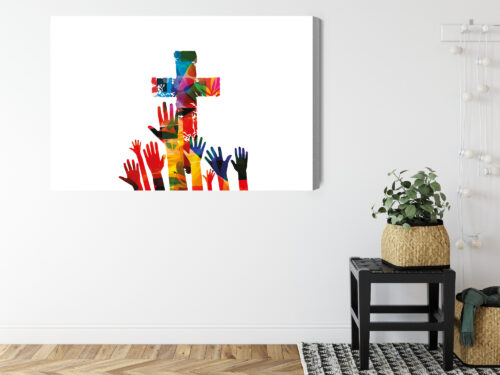 Obraz na płótnie Religia Kolorowy krzyż i dłonie Premium Canvas - obrazek 8