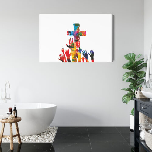 Obraz na płótnie Religia Kolorowy krzyż i dłonie Premium Canvas - obrazek 5