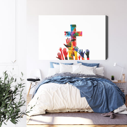 Obraz na płótnie Religia Kolorowy krzyż i dłonie Premium Canvas - obrazek 3