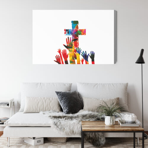 Obraz na płótnie Religia Kolorowy krzyż i dłonie Premium Canvas - obrazek 4