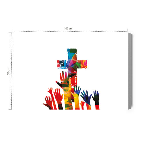 Obraz na płótnie Religia Kolorowy krzyż i dłonie Premium Canvas