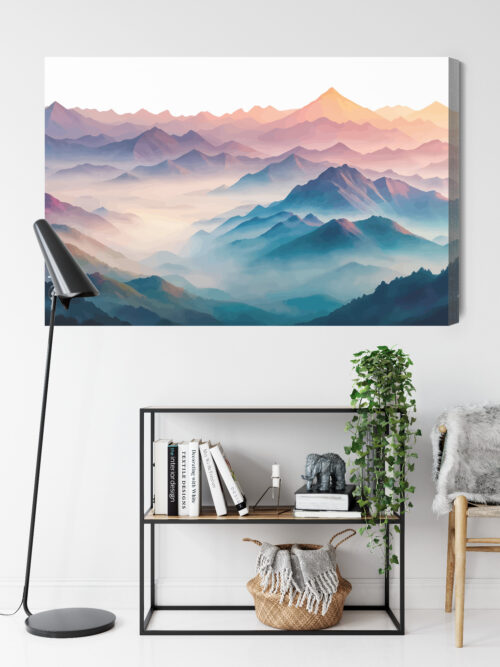 Obraz na płótnie Górski krajobraz Akwarela Kolory o wschodzie  Premium Canvas - obrazek 9