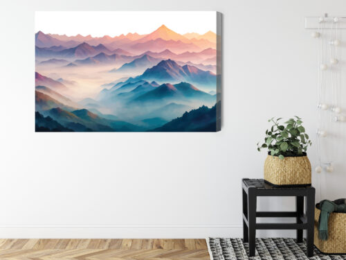 Obraz na płótnie Górski krajobraz Akwarela Kolory o wschodzie  Premium Canvas - obrazek 8