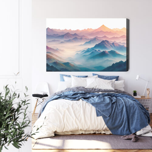Obraz na płótnie Górski krajobraz Akwarela Kolory o wschodzie  Premium Canvas - obrazek 3