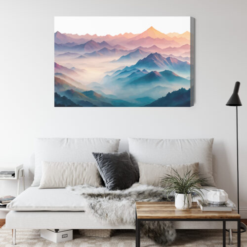 Obraz na płótnie Górski krajobraz Akwarela Kolory o wschodzie  Premium Canvas - obrazek 4