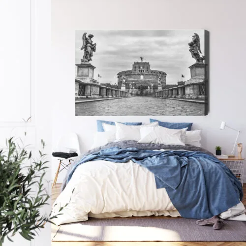 Obraz na płótnie Zamek Anioła Rzym Monochrom  Premium Canvas - obrazek 3