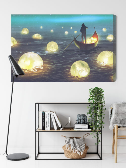 Obraz na płótnie Noc Fantazja Świetliste kule i łódź  Premium Canvas - obrazek 9