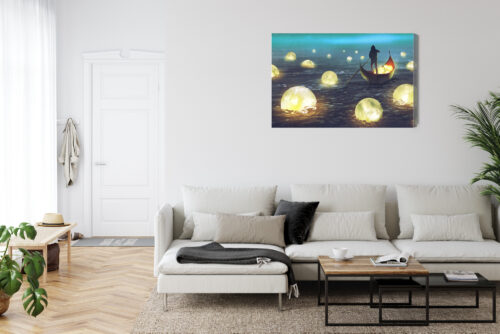 Obraz na płótnie Noc Fantazja Świetliste kule i łódź  Premium Canvas - obrazek 6