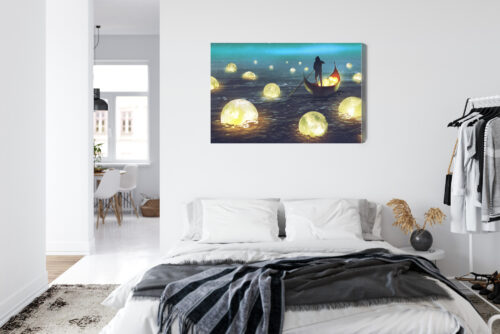 Obraz na płótnie Noc Fantazja Świetliste kule i łódź  Premium Canvas - obrazek 7