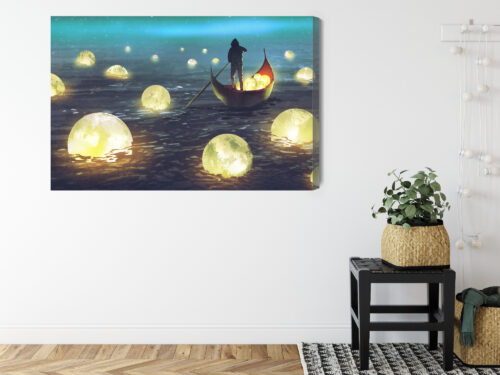 Obraz na płótnie Noc Fantazja Świetliste kule i łódź  Premium Canvas - obrazek 8