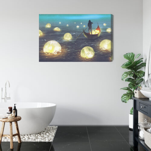 Obraz na płótnie Noc Fantazja Świetliste kule i łódź  Premium Canvas - obrazek 5
