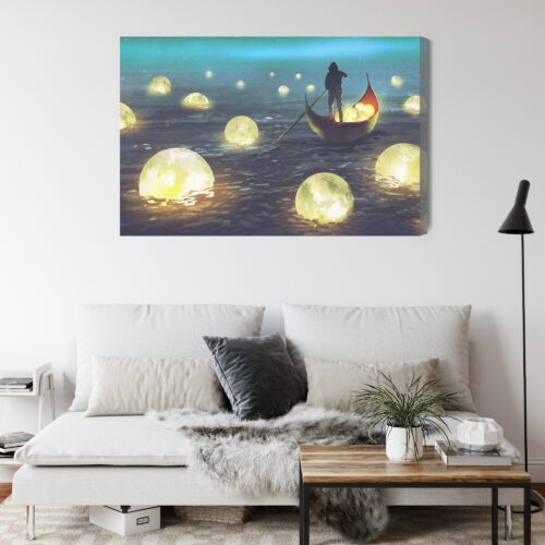 Obraz na płótnie Noc Fantazja Świetliste kule i łódź  Premium Canvas - obrazek 4