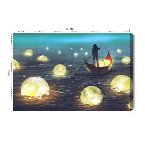 Obraz na płótnie Noc Fantazja Świetliste kule i łódź  Premium Canvas