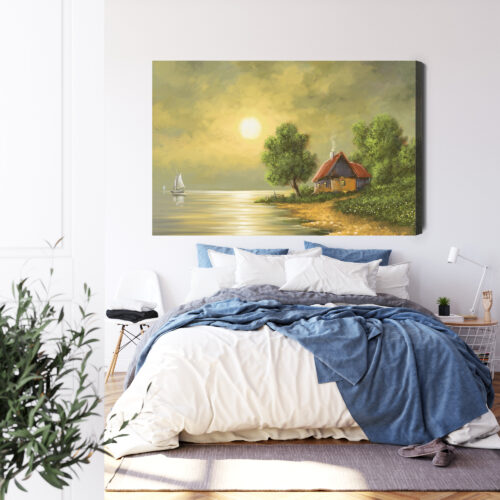Obraz na płótnie Domek Jezioro Zachód  Premium Canvas - obrazek 3