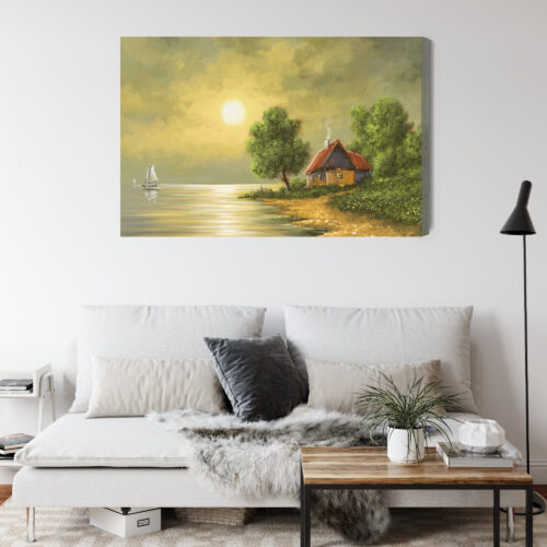 Obraz na płótnie Domek Jezioro Zachód  Premium Canvas - obrazek 4