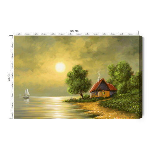 Obraz na płótnie Domek Jezioro Zachód  Premium Canvas