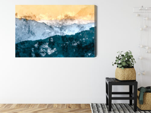 Obraz na płótnie Góry Akwarela Górski pejzaż o wschodzie słońca  Premium Canvas - obrazek 8