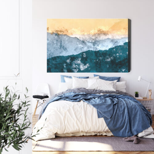 Obraz na płótnie Góry Akwarela Górski pejzaż o wschodzie słońca  Premium Canvas - obrazek 3