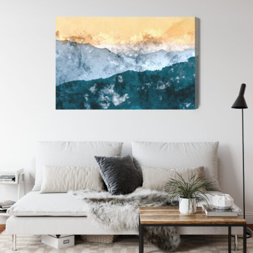 Obraz na płótnie Góry Akwarela Górski pejzaż o wschodzie słońca  Premium Canvas - obrazek 4