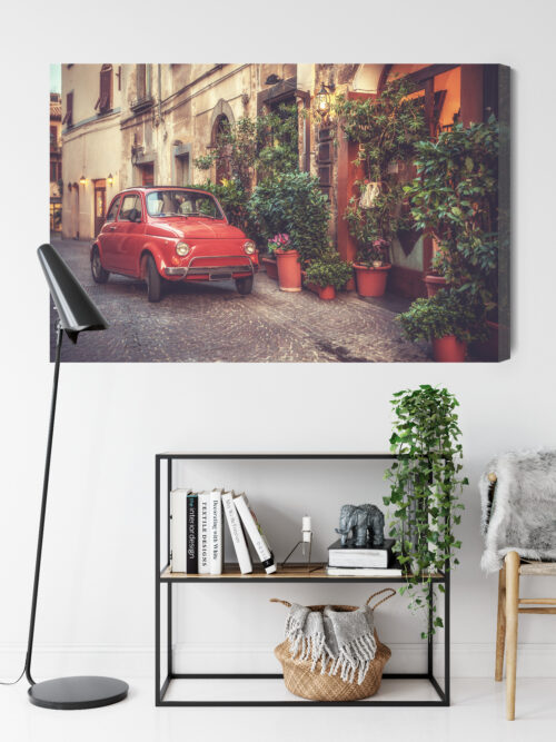 Obraz na płótnie Włoska uliczka Retro czerwony fiat  Premium Canvas - obrazek 9