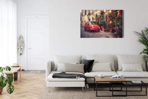 Obraz na płótnie Włoska uliczka Retro czerwony fiat  Premium Canvas - obrazek 6