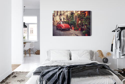 Obraz na płótnie Włoska uliczka Retro czerwony fiat  Premium Canvas - obrazek 7