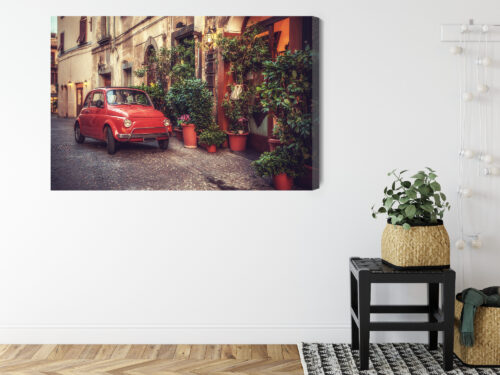 Obraz na płótnie Włoska uliczka Retro czerwony fiat  Premium Canvas - obrazek 8