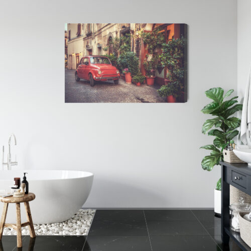 Obraz na płótnie Włoska uliczka Retro czerwony fiat  Premium Canvas - obrazek 5