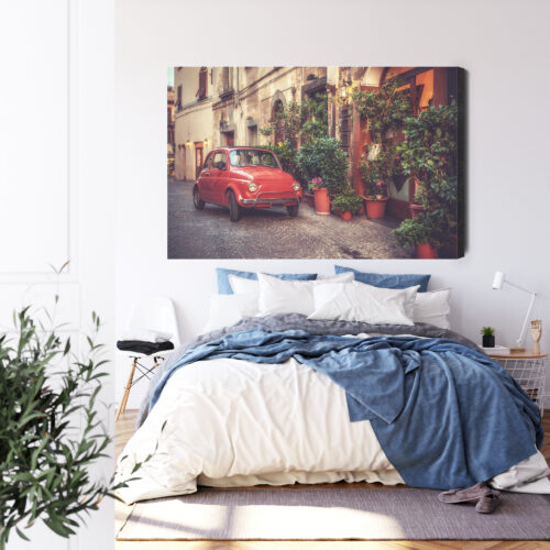 Obraz na płótnie Włoska uliczka Retro czerwony fiat  Premium Canvas - obrazek 3