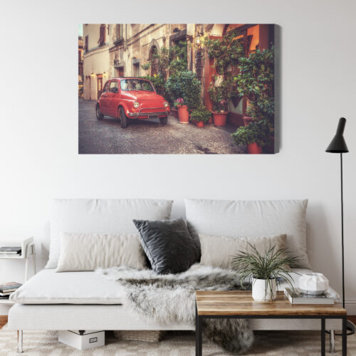 Obraz na płótnie Włoska uliczka Retro czerwony fiat  Premium Canvas - obrazek 4