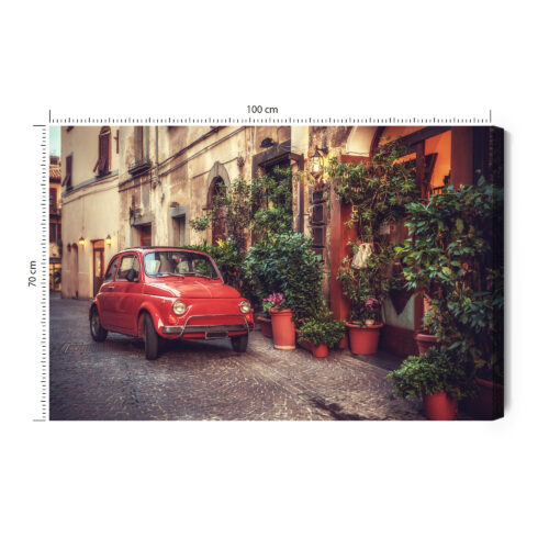 Obraz na płótnie Włoska uliczka Retro czerwony fiat  Premium Canvas