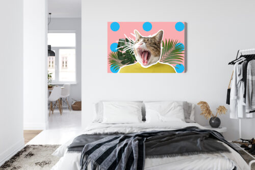 Obraz na płótnie Humor Ziewający kot w żółtej bluzie Premium Canvas - obrazek 7
