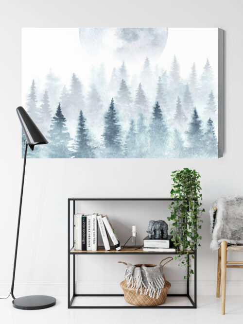 Obraz na płótnie Leśny krajobraz z mgłą Akwarela Natura  Premium Canvas - obrazek 9