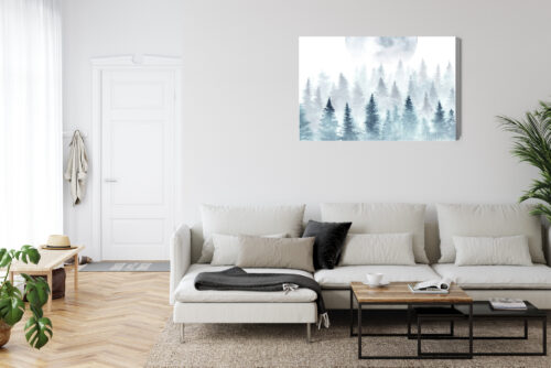 Obraz na płótnie Leśny krajobraz z mgłą Akwarela Natura  Premium Canvas - obrazek 6