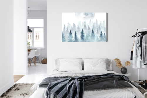 Obraz na płótnie Leśny krajobraz z mgłą Akwarela Natura  Premium Canvas - obrazek 7