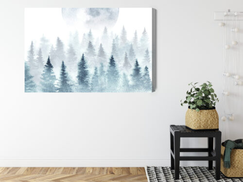 Obraz na płótnie Leśny krajobraz z mgłą Akwarela Natura  Premium Canvas - obrazek 8