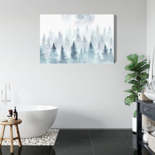 Obraz na płótnie Leśny krajobraz z mgłą Akwarela Natura  Premium Canvas - obrazek 5