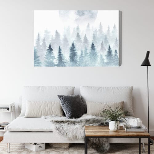 Obraz na płótnie Leśny krajobraz z mgłą Akwarela Natura  Premium Canvas - obrazek 4