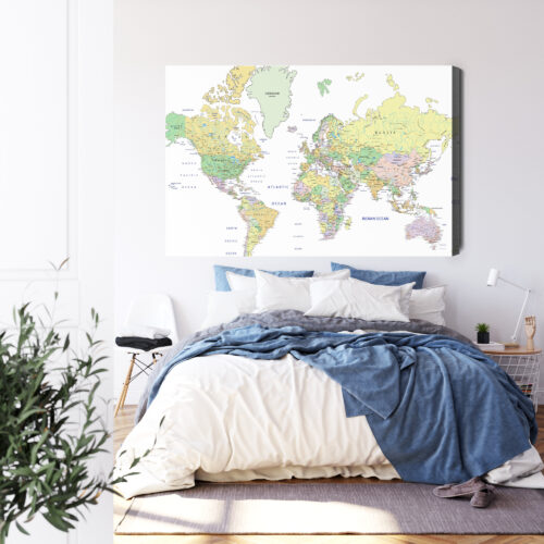 Obraz na płótnie Mapa świata Edukacyjna kolorowa  Premium Canvas - obrazek 3