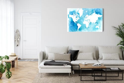 Obraz na płótnie Mapa świata Akwarela niebieska  Premium Canvas - obrazek 6