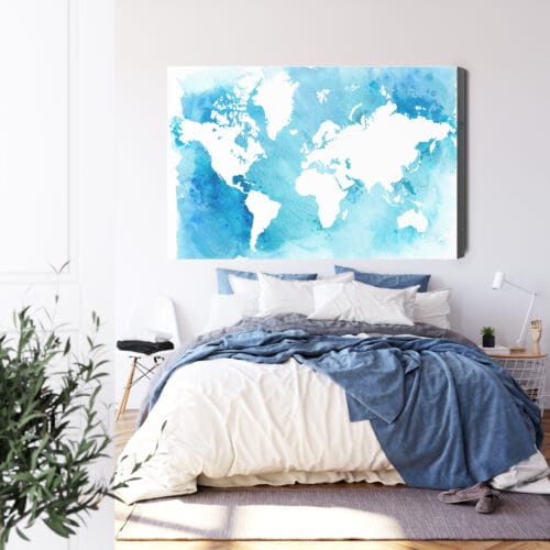 Obraz na płótnie Mapa świata Akwarela niebieska  Premium Canvas - obrazek 3