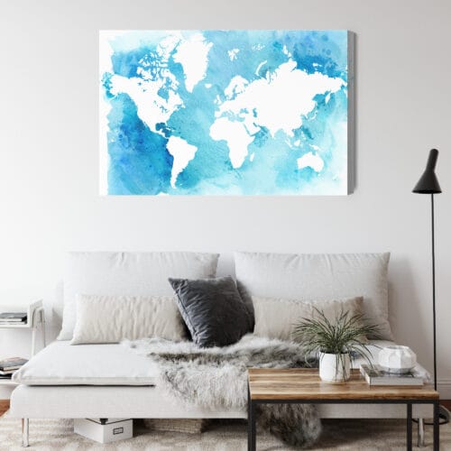 Obraz na płótnie Mapa świata Akwarela niebieska  Premium Canvas - obrazek 4