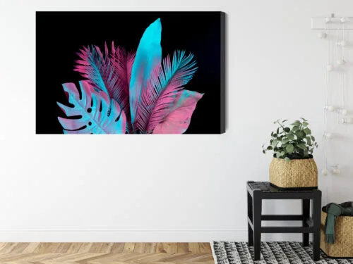 Obraz na płótnie Liście Nowoczesny Neonowe liście  Premium Canvas - obrazek 8