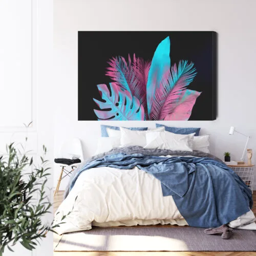 Obraz na płótnie Liście Nowoczesny Neonowe liście  Premium Canvas - obrazek 3